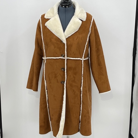 Jessica London Jackets & Blazers - JESSICA LONDON SIZE 14W Women's Brown Faux Shearling Coat